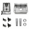 Mini Cucina Completa 120x60 Salvaspazio con 2 Fuochi Gas Lavello Acciaio e Ruote Olmo