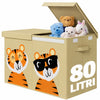 Contenitore Box 2 Scomparti Porta Giocattoli Pieghevole con Coperchio 80LT Organizer Beige