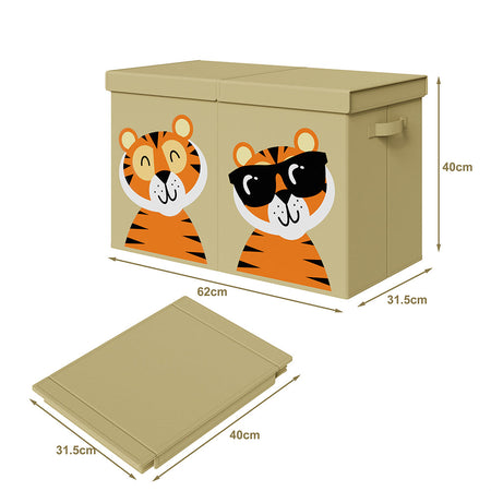 Contenitore Box 2 Scomparti Porta Giocattoli Pieghevole con Coperchio 80LT Organizer Beige