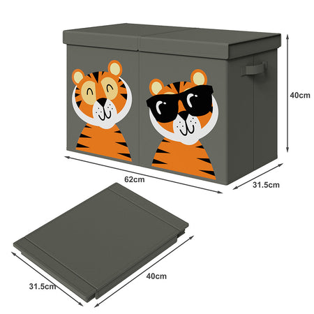 Contenitore Box 2 Scomparti Porta Giocattoli Pieghevole con Coperchio 80LT Organizer Grigio