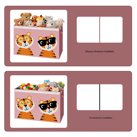 Contenitore Box 2 Scomparti Porta Giocattoli Pieghevole con Coperchio 80LT Organizer Rosa