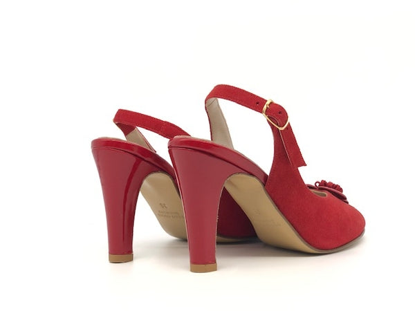 comfort Sandalo donna in camoscio rosso con fiore in vernice
