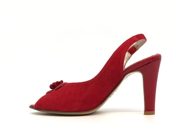 comfort Sandalo donna in camoscio rosso con fiore in vernice