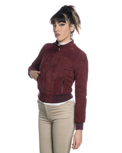 Timberly - Bomber Donna Bordeaux in vera pelle camoscio