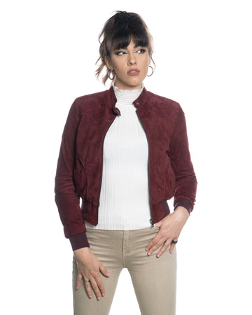 Timberly - Bomber Donna Bordeaux in vera pelle camoscio