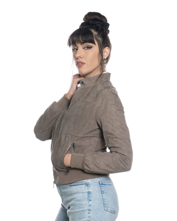 Timberly - Bomber Donna Fango in vera pelle camoscio