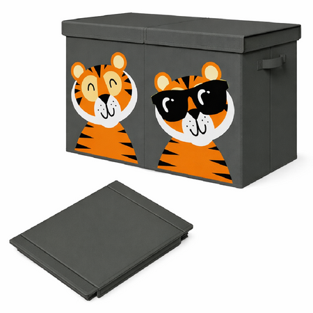 Contenitore Box 2 Scomparti Porta Giocattoli Pieghevole con Coperchio 80LT Organizer Grigio