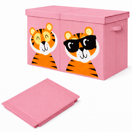 Contenitore Box 2 Scomparti Porta Giocattoli Pieghevole con Coperchio 80LT Organizer Rosa