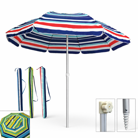 Ombrellone Mare Spiaggia 200 cm Antivento Alluminio UV50+ Inclinabile con Custodia e Trivella