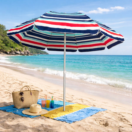 Ombrellone Mare Spiaggia 200 cm Antivento Alluminio UV50+ Inclinabile con Custodia e Trivella