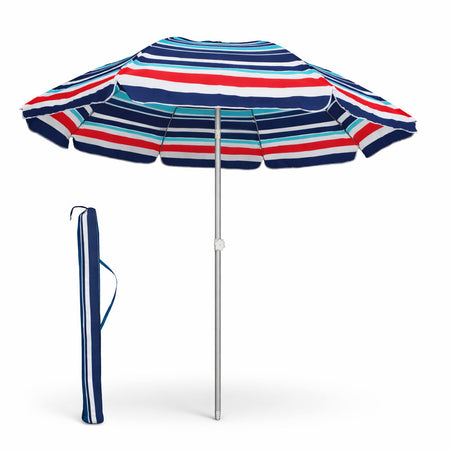 Ombrellone Mare Spiaggia 200 cm Antivento Alluminio UV50+ Inclinabile con Custodia e Trivella