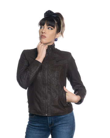 V174 - Biker Donna in vera pelle Nabuk effetto Graffiato