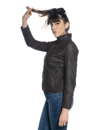 V174 - Biker Donna in vera pelle Nabuk effetto Graffiato
