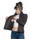 V174 - Biker Donna in vera pelle Nabuk effetto Graffiato