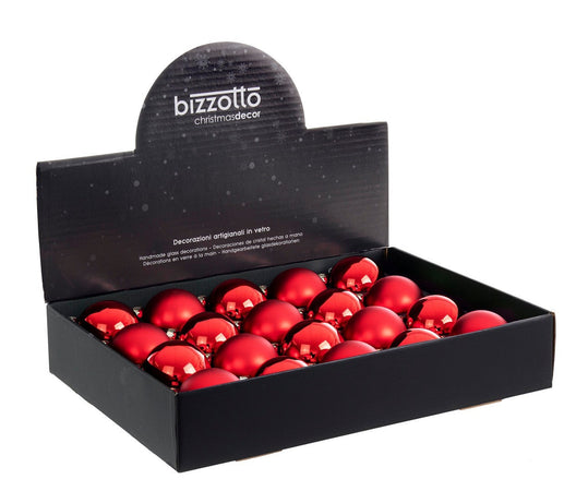Set 20 Palline per albero di Natale in vetro decorate color Rosso Granata Opaco e Lucido