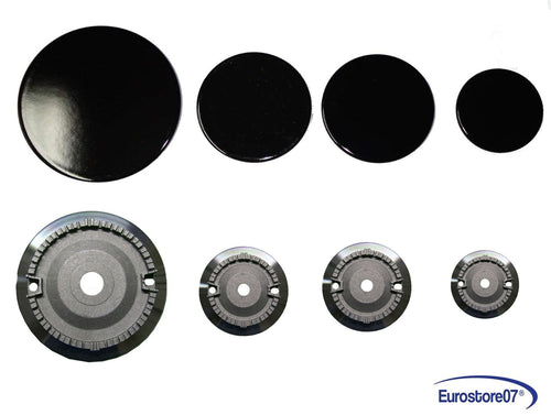 GLEM GAS SERIE BRUCIATORI + PIATTINI NERI LUCIDI 4 FORNELLI CON 1 GR+2MED+1PICC