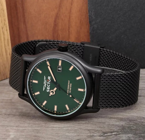 Orologio SECTOR uomo 660 datario bracciale acciaio nero / verde