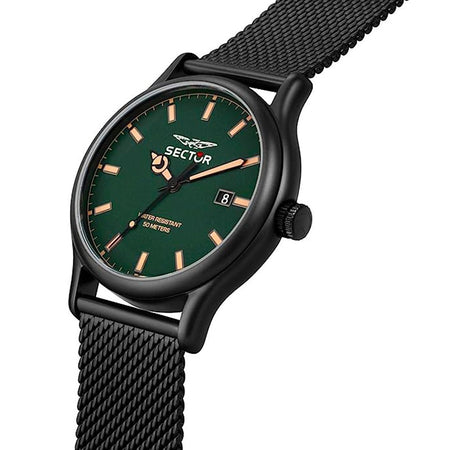 Orologio SECTOR uomo 660 datario bracciale acciaio nero / verde
