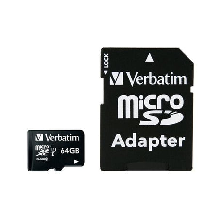 VERBATIM MICRO SDXC CARD 64GB CLASS 10 INC ADAPTER