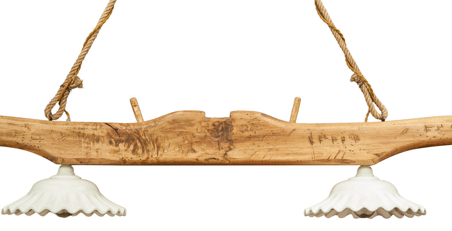 Biscottini Giogo lampadario in legno massello di tiglio finitura naturale .Made in Italy