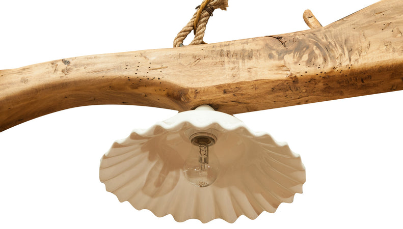 Biscottini Giogo lampadario in legno massello di tiglio finitura naturale .Made in Italy