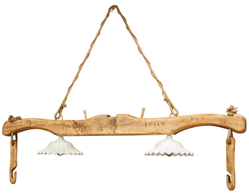 Biscottini Giogo lampadario in legno massello di tiglio finitura naturale .Made in Italy