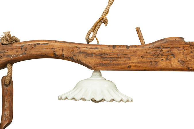 Biscottini Giogo lampadario in legno massello di tiglio finitura noce .Made in Italy