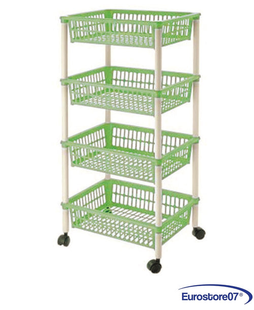 CARRELLO PORTA FRUTTA 4 PIANI PLASTICA RUOTE VARI COLORI CM.40X29X85H FER 331036