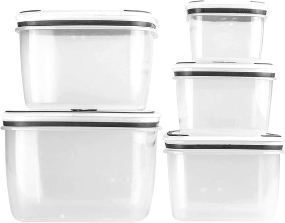 5 Contenitori Alimenti In Plastica Con Coperchio Ventilato Microonde Impilabile