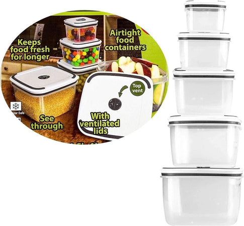 5 Contenitori Alimenti In Plastica Con Coperchio Ventilato Microonde Impilabile