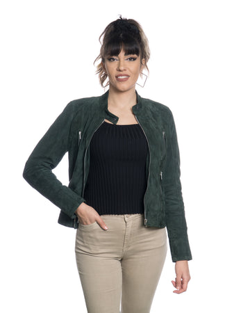 Zara Bis - Giacca Donna Verde in vero Camoscio