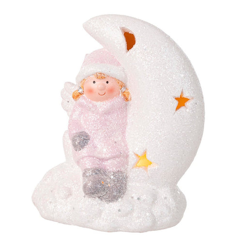 Angelo Icy con luna in terracotta con luci led per decorazione natalizia