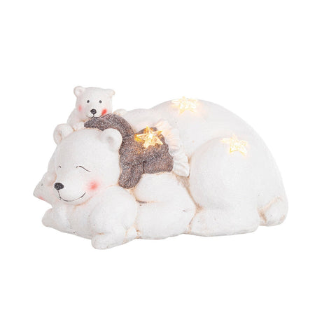 Orso siberiano con cuccioli in polvere di gesso con led decorazione natalizia per interno