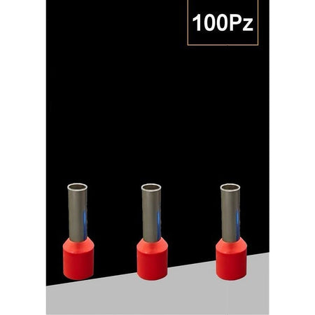 Confezione 100 Pz Tubetto Capicorda Isolato Per Cavi 10mm² Terminale 12mm E10-12
