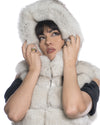 Arianna - Smanicato Donna Bianco in vera pelliccia di volpe con cappuccio