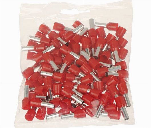 Confezione 100 Pz Tubetto Capicorda Isolato Per Cavi 16mm² Terminale 12mm E16-12