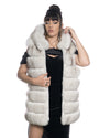 Arianna - Smanicato Donna Bianco in vera pelliccia di volpe con cappuccio