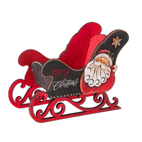 Slitta Babbo Natale Caleb in legno compensato per villaggi natalizi