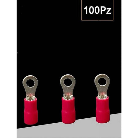 Set 100 Pz Capicorda Terminale Ad Occhiello Isolato Per Cavi 1.5-2.5mm² M4 Rv2-4