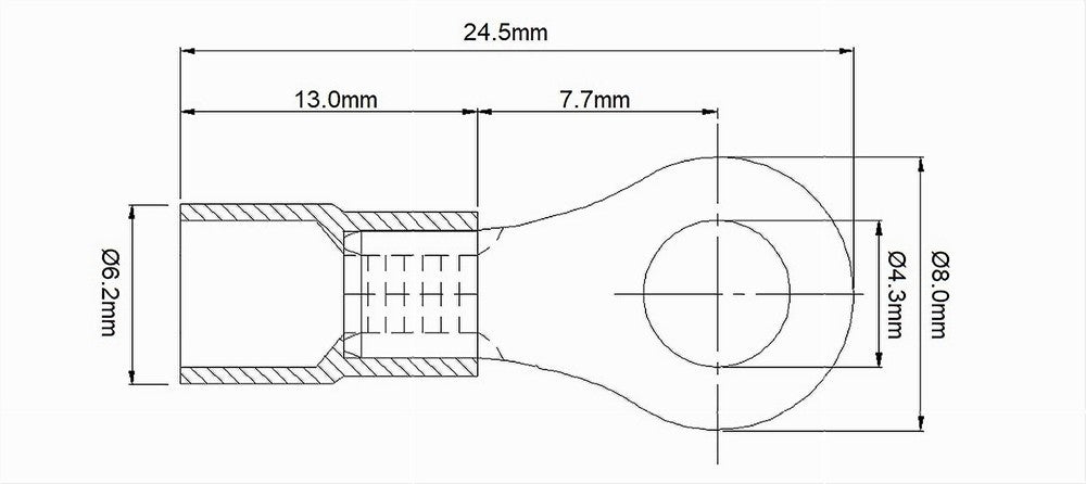 Set 100pz Capicorda Terminale Ad Occhiello Isolato Per Cavi 2.5-4mm² M4 Rv3.5-4