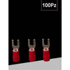 Set 100pz Capicorda A Forcella A Crimpare Per Cavi 2.5 - 4mm² Isolato M4 Sv3.5-4