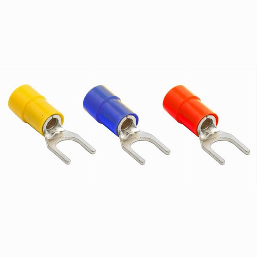 Set 100pz Capicorda A Forcella A Crimpare Per Cavi 2.5 - 4mm² Isolato M4 Sv3.5-4