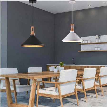 Lampadario A Sospensione Stile Industriale Lampada Pendente E27 Nero Bianco A92