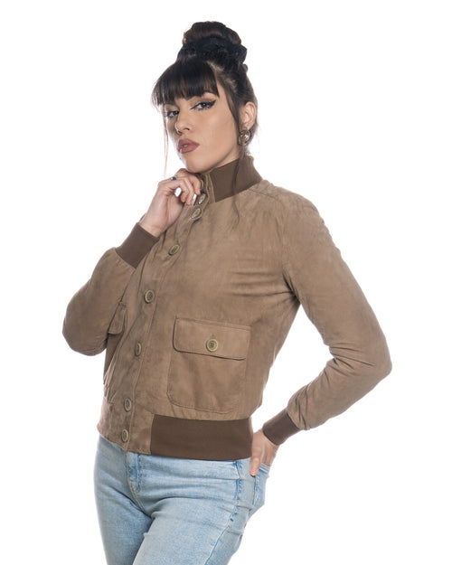 Polo Bis - Bomber Donna Fango in vera pelle camoscio