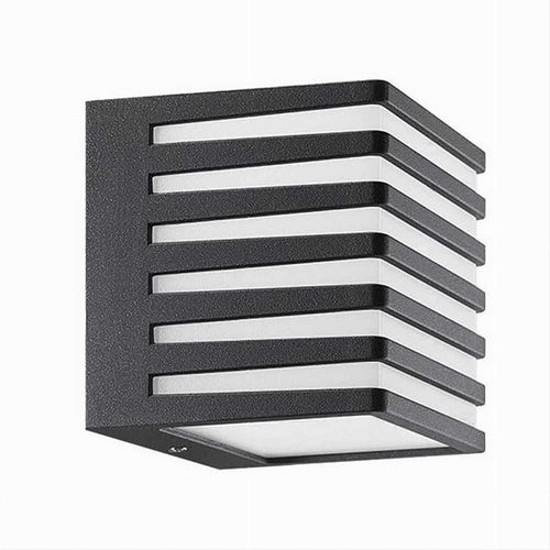 Applique Muro Esterno Led 10w Lampada Decorativa A Strisce Cubo Nero Ip54 B110-n