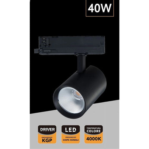 Faretto Led 40 W Per Binario Track Trifase Faro Luce Naturale 4000k Ip20 Pt4-40w