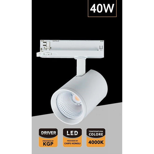 Faretto Led 40 W Per Binario Track Trifase Faro Luce Naturale 4000k Ip20 Pt4-40w