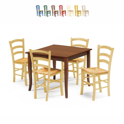 MOBILI 2G - Set tavolo legno 80x80 allungabile + 4 sedie legno Shabby Naturale
