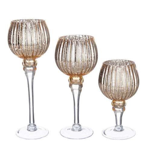 Porta candela Sheila decorativo natalizio in Vetro color Argento Set 3