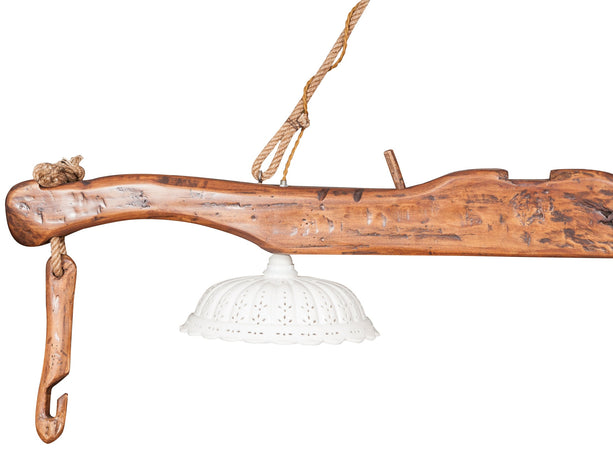 Biscottini Lampadario Giogo Legno Tiglio Noce Chiaro Made in Italy Biscottini Country